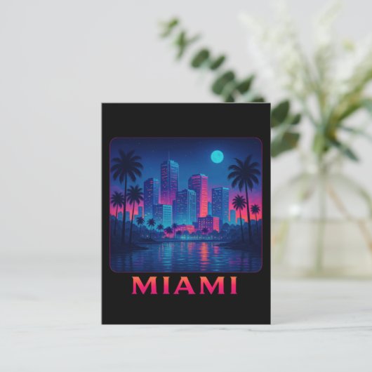 Miami Moonrise - Neon Skyline ポストカード (スタンド正面)