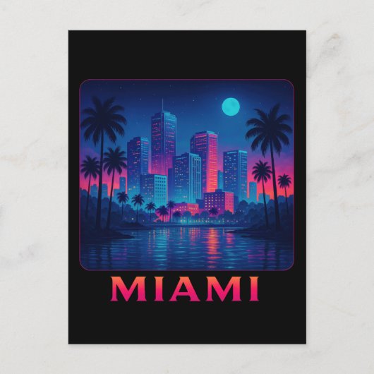 Miami Moonrise - Neon Skyline ポストカード (正面)