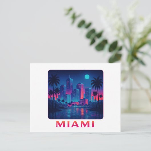 Miami Moonrise - Neon Skyline ポストカード (スタンド正面)