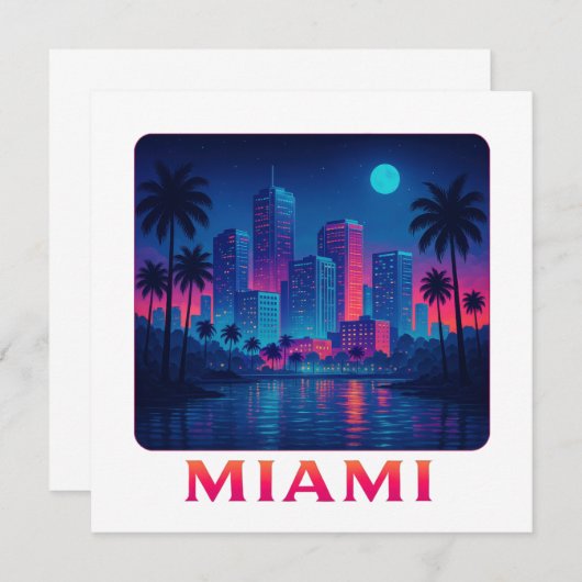 Miami Moonrise - Neon Skyline Card (正面/裏面)