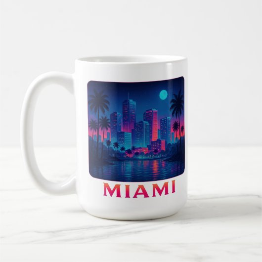 Miami Moonrise - Neon Skyline Graphic Tee コーヒーマグカップ (左)