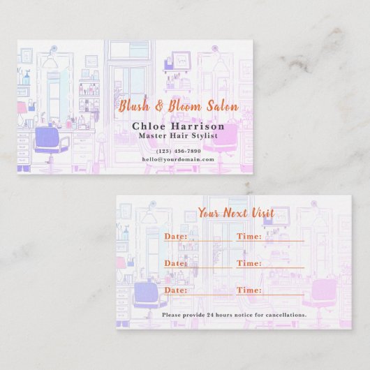 Miami Neon Vibrant Hair Salon Appointment Card & 名刺 (正面/裏面)