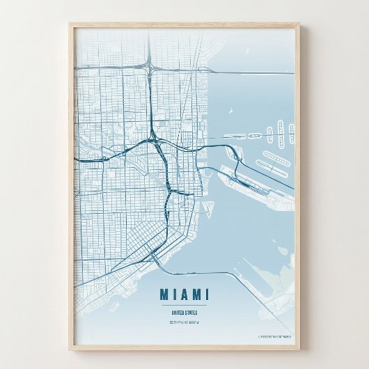 Miami OceanPrint Florida City Map Wallart Poster ポスター