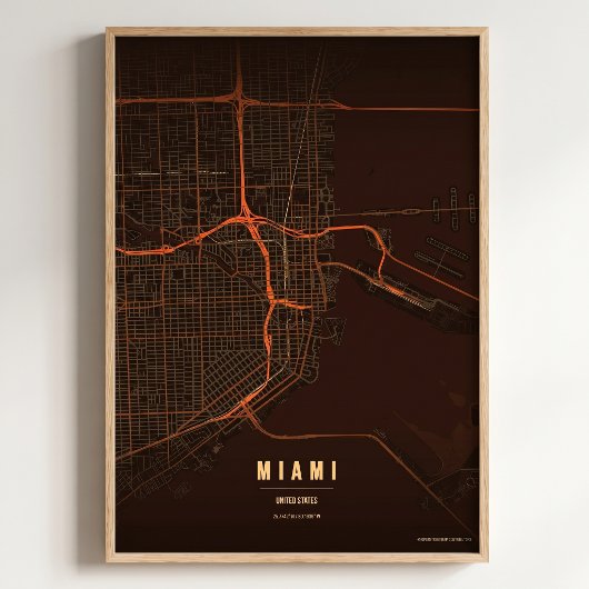 Miami Print Florida City Map Wallart Poster Gift ポスター