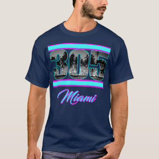 Miami Retro 305 South Beach View 80s Pink  Blue Tシャツ