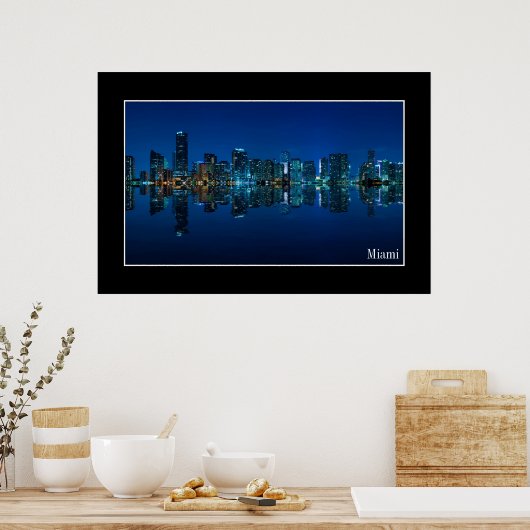 Miami skyline at night panorama - Poster ポスター (キッチン)