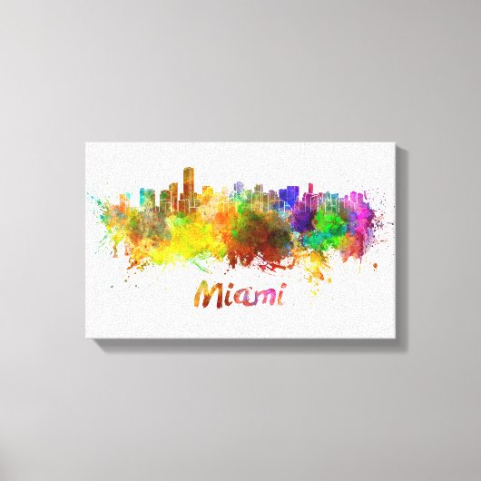 Miami skyline in watercolor キャンバスプリント (正面)