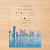 Miami Skyline Watercolor Destination Wedding アクリル招待状 (正面)