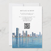 Miami Skyline Watercolor QR Code Wedding 招待状 (裏面)