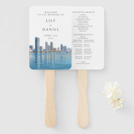 Miami Skyline Watercolor Wedding Program ハンドファン