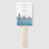 Miami Skyline Watercolor Wedding Program ハンドファン (正面)