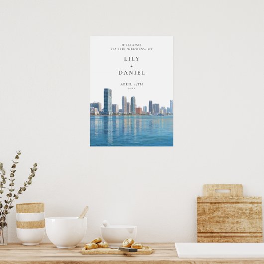 Miami Skyline Wedding Welcome Sign ポスター (キッチン)