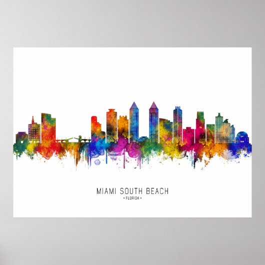 Miami South Beach Florida Skyline ポスター (正面)