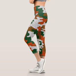 Miami Storm green & Orange Camo Printed カプリレギンス