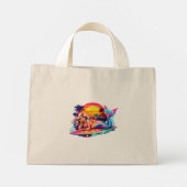 Miami Sunset Mermaid - Retro Tropical Surfboard  ミニトートバッグ (裏面)
