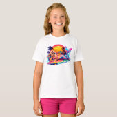 Miami Sunset Mermaid - Retro Tropical Surfboard  Tシャツ (正面フル)