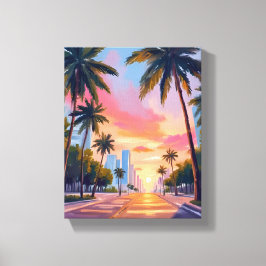 Miami Sunset Palm Trees キャンバスプリント