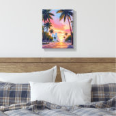 Miami Sunset Palm Trees キャンバスプリント (インサイチュ (寝室))
