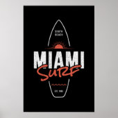 Miami Surf – Vintage Beach Sunset Surfboard Design ポスター (正面)