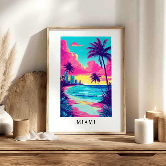 Miami Tropical Beach Sunset Poster ポスター