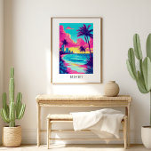 Miami Tropical Beach Sunset Poster ポスター