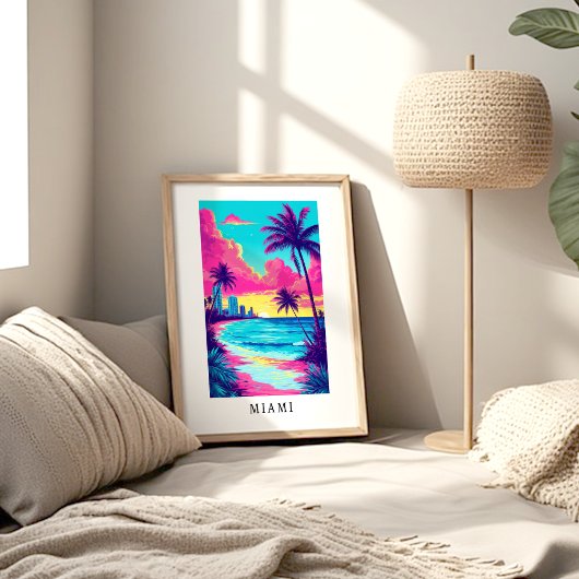 Miami Tropical Beach Sunset Poster ポスター