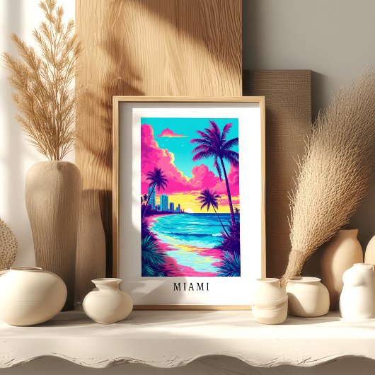Miami Tropical Beach Sunset Poster ポスター