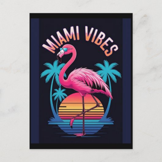 Miami Vibes Summer Flamingo Design-63454 ポストカード (正面)