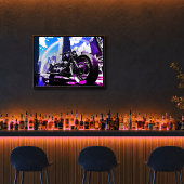 Miami Vice Synthwave Motorcycle Neon Rainbow Art ポスター