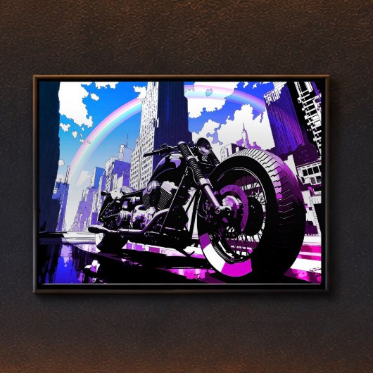 Miami Vice Synthwave Motorcycle Neon Rainbow Art ポスター