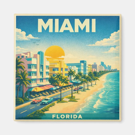 Miami Vintage Travel Poster Magnet マグネット (正面)