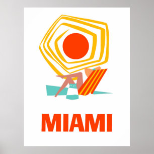 Miami, woman sunbathing under the sun ポスター