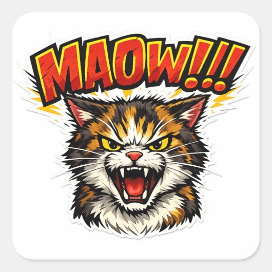 Miaow!! | Funny Cat Sticker for Cat Lovers スクエアシール (正面)