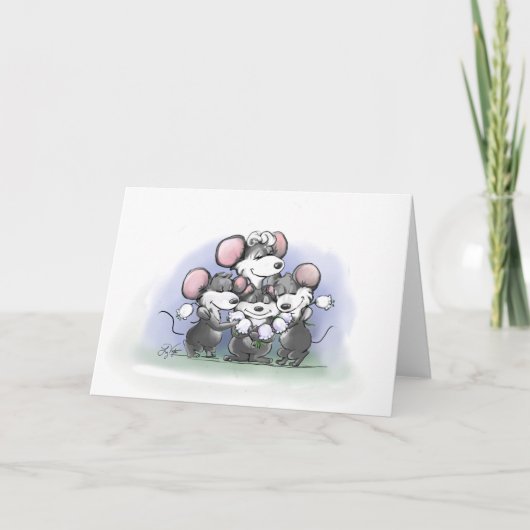 Mic、MacおよびMoeの幸せな母の日のイラストレーション カード (正面)