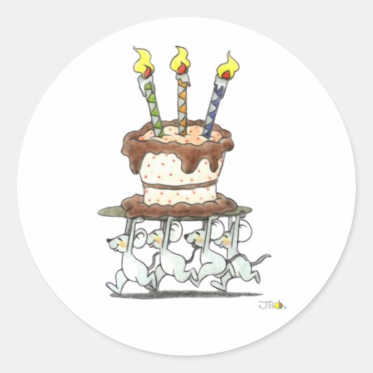 Mice Parade with Birthday Cake ラウンドシール (正面)