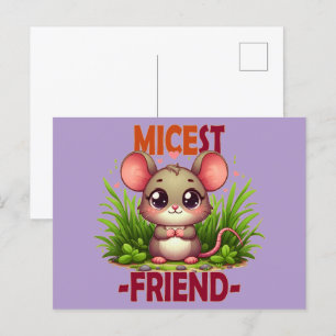 Micest Friendパンおもしろいかわいいベビーマウスの漫画 ポストカード