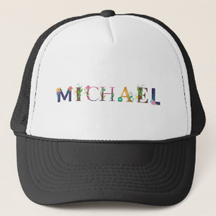MICHAEL Name Art With Flowers Embrothed キャップ