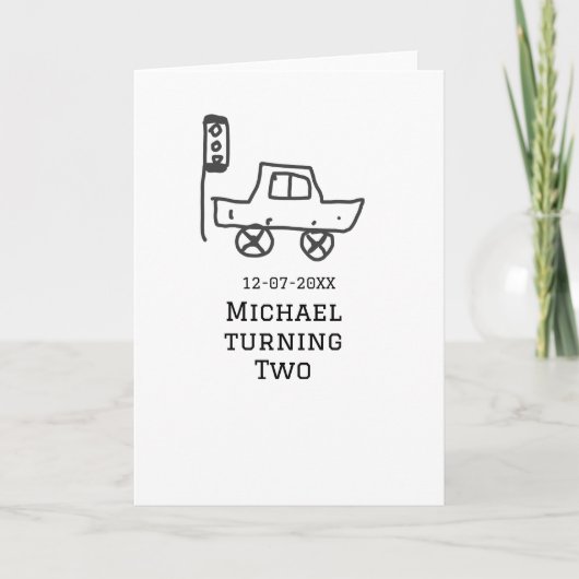 Michael turning two birthday toy car traffic light カード (正面)