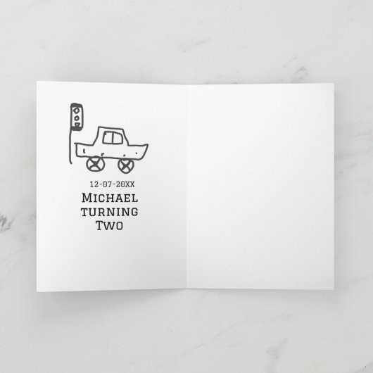 Michael turning two birthday toy car traffic light カード (内部)