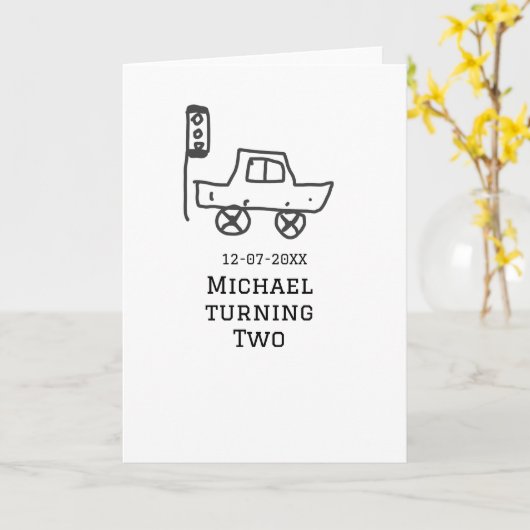 Michael turning two birthday toy car traffic light カード (黄色い花)