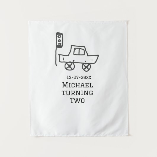 Michael turning two birthday toy car traffic light タペストリー (正面)