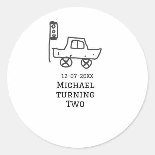 Michael turning two birthday toy car traffic light ラウンドシール (正面)