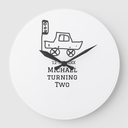 Michael turning two birthday toy car traffic light ラージ壁時計 (正面)