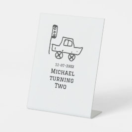Michael turning two birthday toy car traffic light 台座サイン