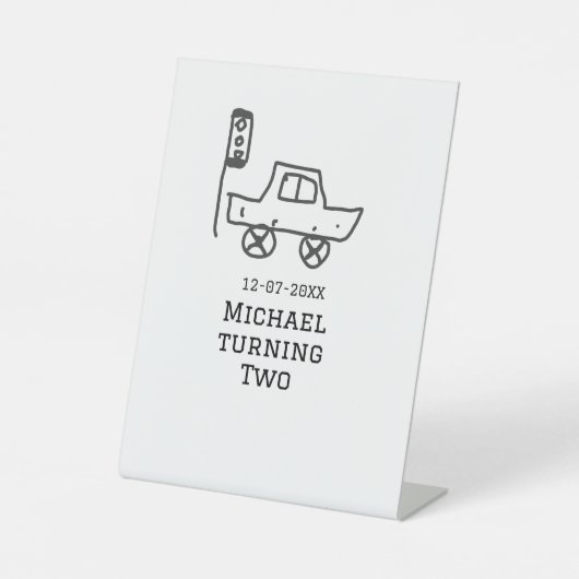Michael turning two birthday toy car traffic light 台座サイン (正面)