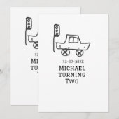Michael turning two birthday toy car traffic light 招待状 (正面/裏面)