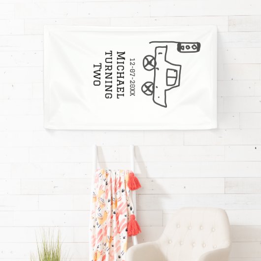 Michael turning two birthday toy car traffic light 横断幕 (インサイチュ)