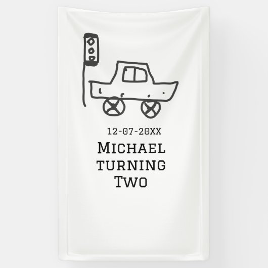 Michael turning two birthday toy car traffic light 横断幕 (縦)