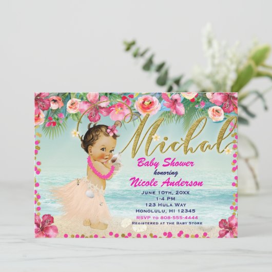 MICHALアロハベビーシャワーハワイアンレトロビーチ 招待状 (スタンド正面)