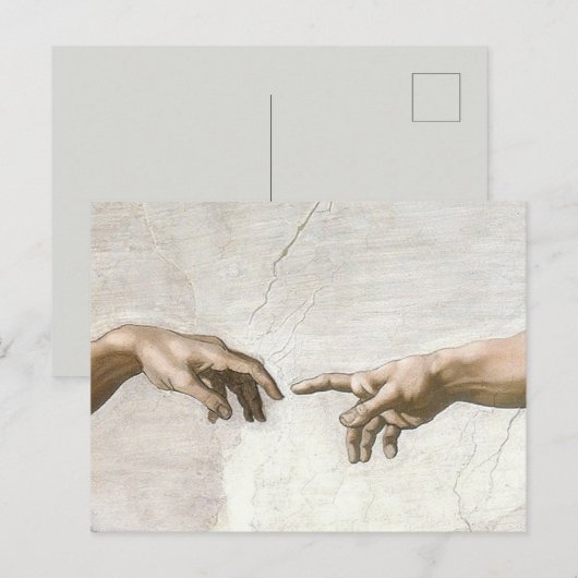 Michelangelo Creation of Adam Hands Fine Art ポストカード (正面/裏面)
